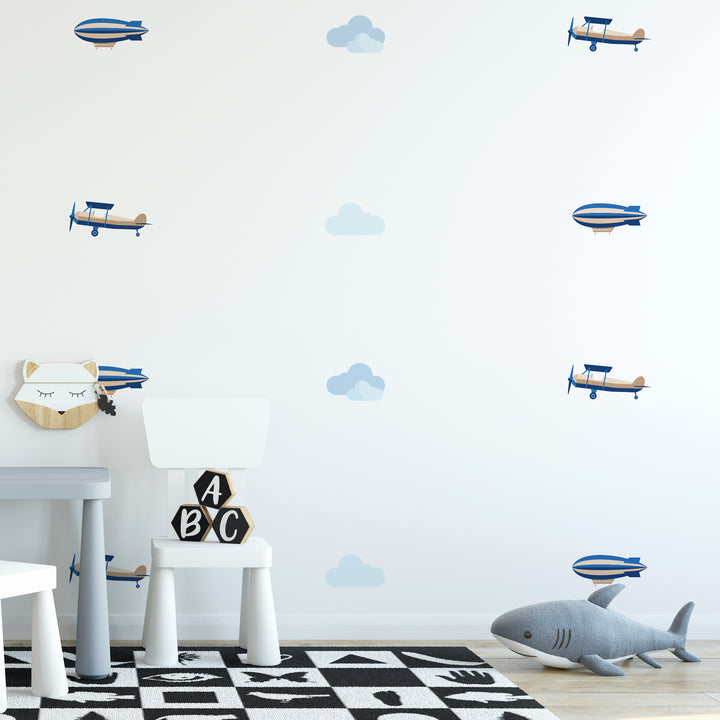 Plane & Blimp Pattern Wall Decal - Set of 48